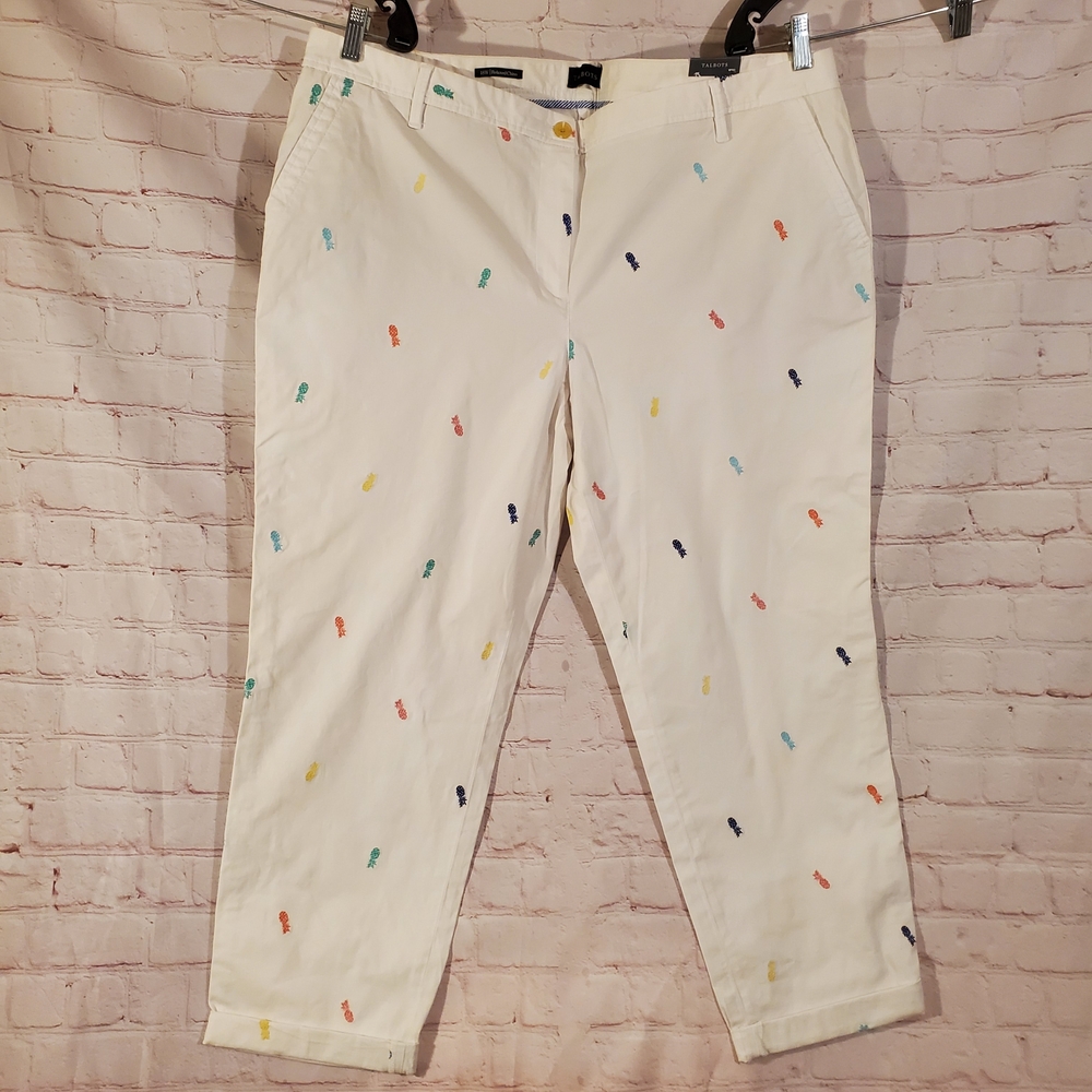 NWT Talbots White Chino Pants with Pineapple Print